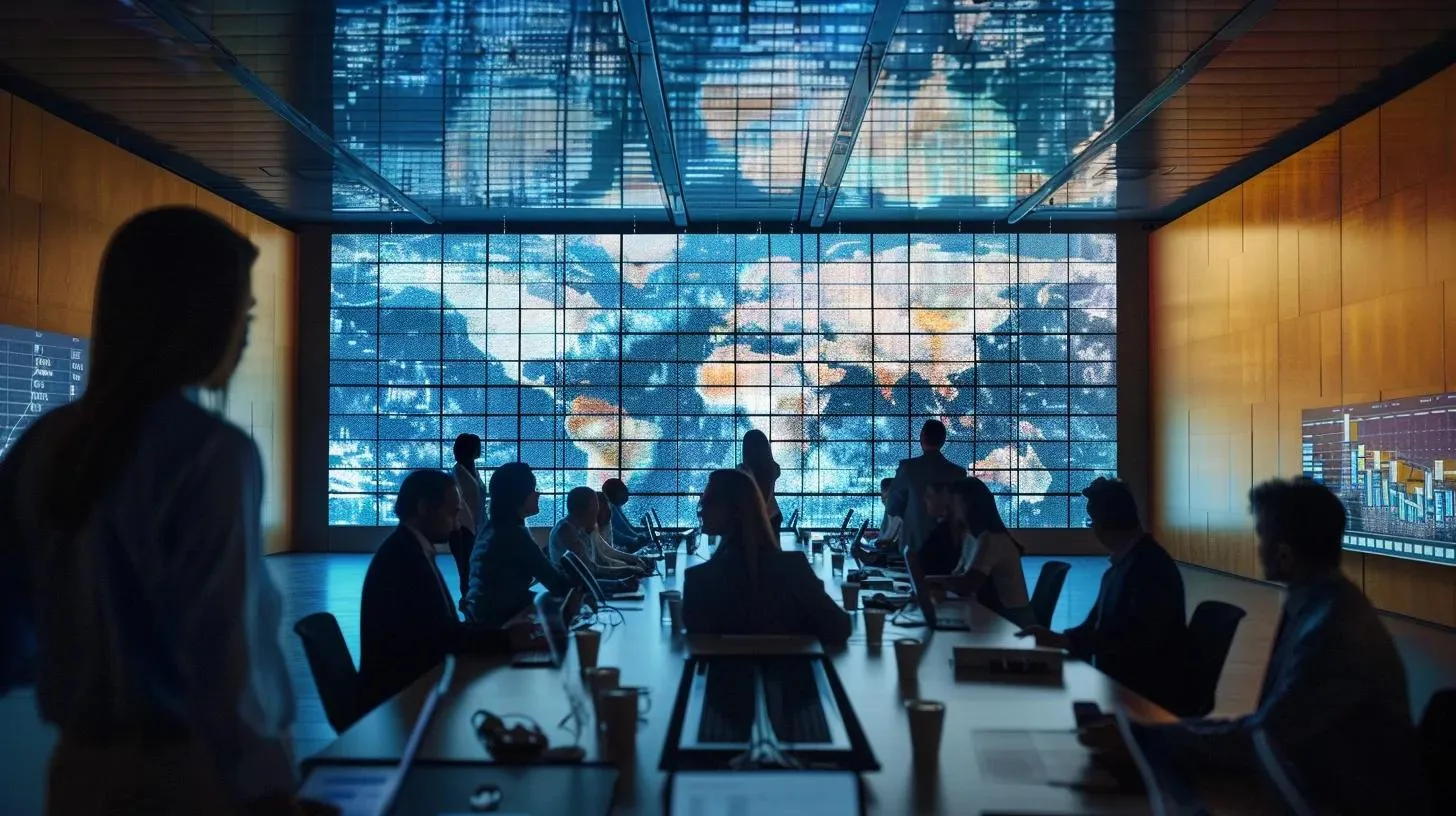 Key Factors Impacting Pest Control Costs Near You 5 a modern office conference room filled with diverse professionals analyzing a detailed chart on local pest control pricing models, emphasizing the impact of service frequency and contract terms on rates.