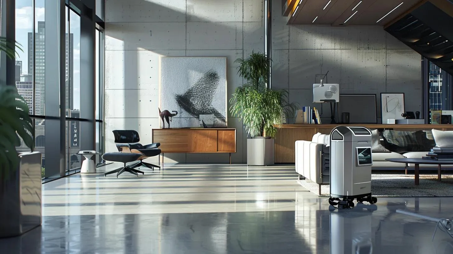 Effective Pest Control Solutions for Residential Spaces 6 a sleek, modern office environment showcases a pest control professional using advanced equipment to meticulously analyze pest data on a digital tablet, emphasizing innovative solutions for tackling persistent home infestations.