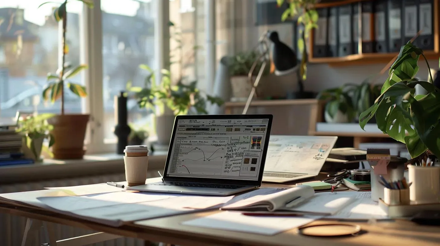 Preparing for WDO Inspection Services Near Me 3 a meticulously arranged indoor workspace features an open wdo inspection report on a sleek desk, showcasing clear photographs of wood damage and detailed notes, with a modern laptop and a cup of coffee in the background, conveying a professional atmosphere focused on property analysis.