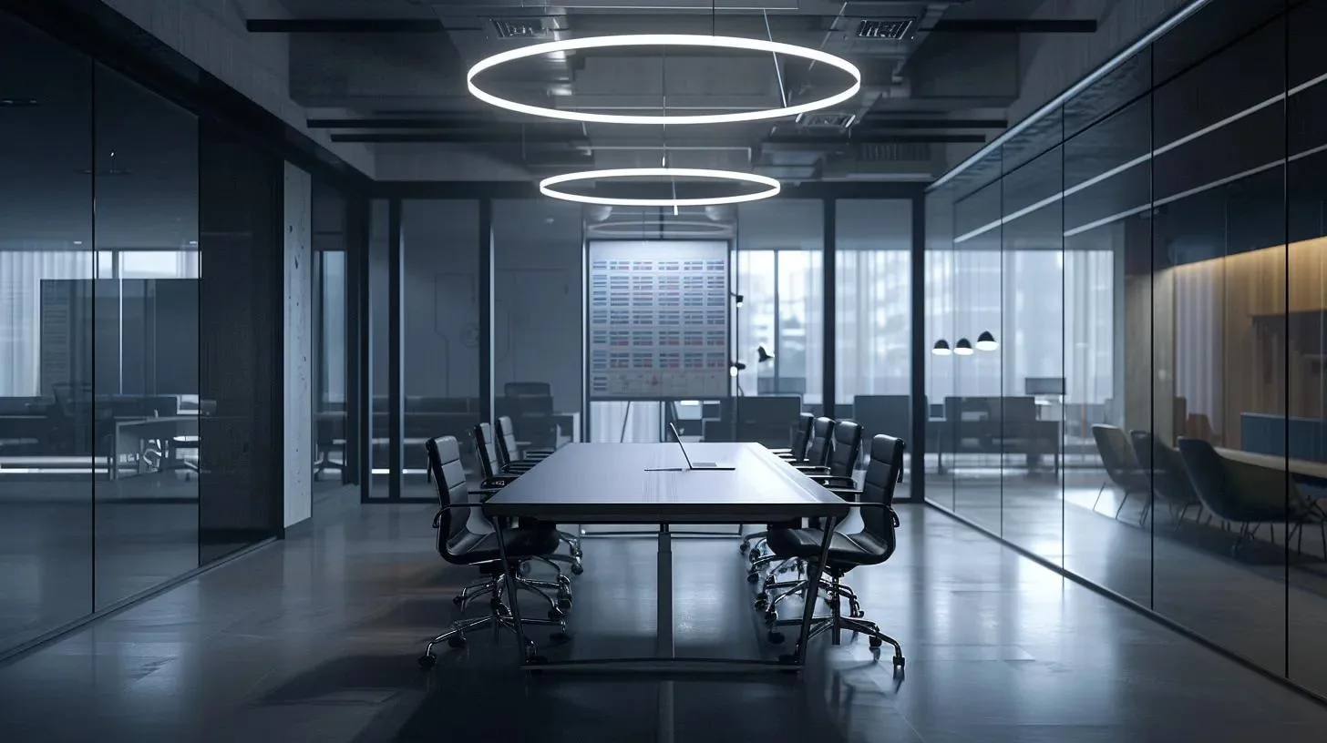 Exploring Local Pest Control Services Available Nearby 3 a modern office space features a sleek conference table with a detailed chart comparing pest control pricing structures, illuminated by bright overhead lighting, emphasizing clarity and professionalism in decision-making.
