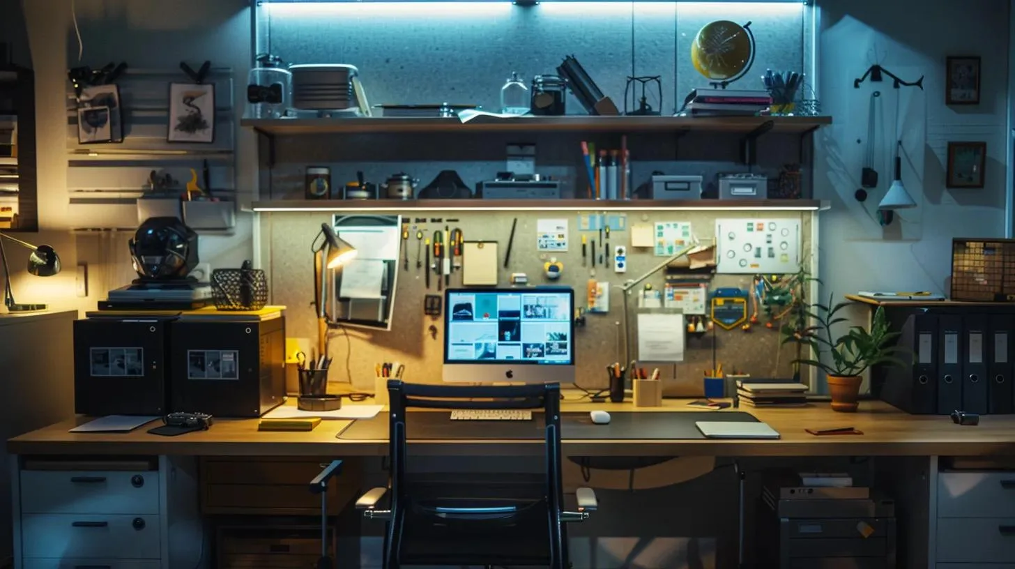 Important Facts About Summer Pests You Should Consider 4 a sleek, modern home office illuminated by soft, focused lighting features an organized desk with pest control guides and neatly arranged tools, conveying a proactive and knowledgeable approach to managing summer pests.