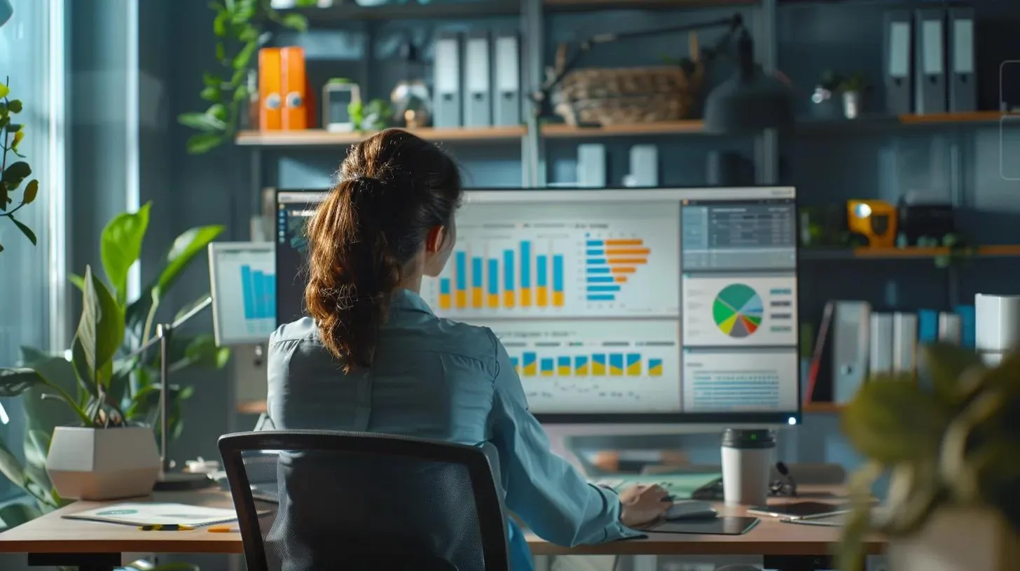 Choosing the Best WDO Inspection Service in Your Area 3 a sleek, modern office environment showcases a focused homeowner seated at a sophisticated desk, analyzing detailed wdo inspection reports on a high-resolution screen, surrounded by charts and graphs comparing costs and services from various providers.