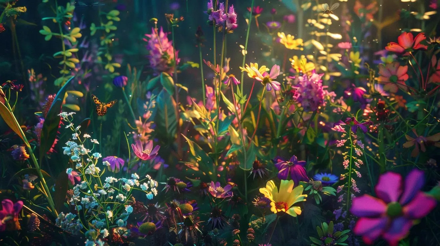 Effective Methods to Distinguish Beneficial Insects From Pests 4 a vibrant urban garden showcases a diverse array of flowering plants, strategically placed to attract beneficial insects while repelling pests, with colorful blooms and intricate insect activity captured in sharp detail under soft artificial lighting.