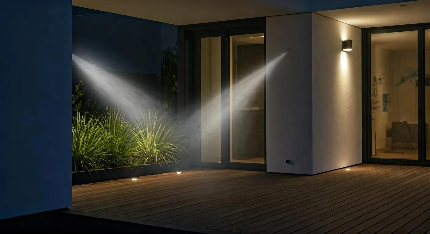 Affordable Mosquito Control Services Near Me This Summer 3 a sleek, modern outdoor patio featuring a hidden mosquito misting system seamlessly integrated into the design, with a fine mist gently enveloping the area, creating a tranquil atmosphere for relaxation and enjoyment.