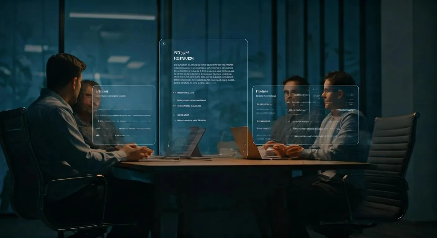 Affordable Mosquito Control Services Near Me This Summer 10 a modern office environment showcases a group of engaged professionals gathered around a sleek conference table, intensely discussing strategies for selecting reliable mosquito control services, with digital devices displaying customer reviews and service information prominently.