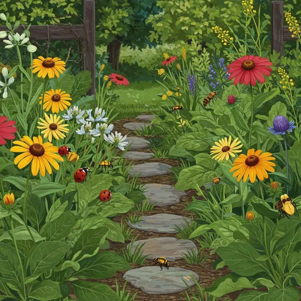 Comparing Long-Term Effects of Chemical and Natural Pest Control on Ecosystem Health 3 Thriving garden illustrating the long-term benefits of natural pest control