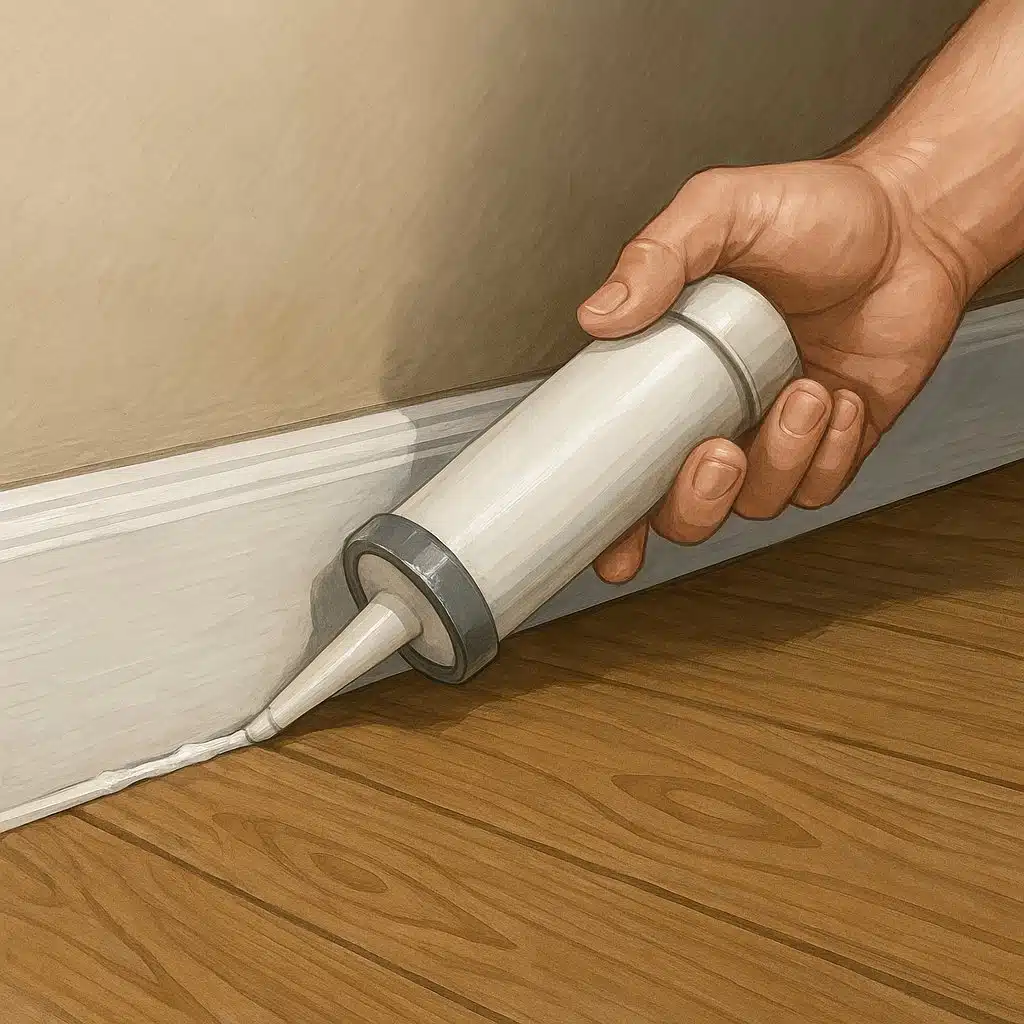 How to Get Rid of Palmetto Bugs in Pinecrest, FL: A Local Homeowner’s Guide 2 Applying caulk along baseboard seam